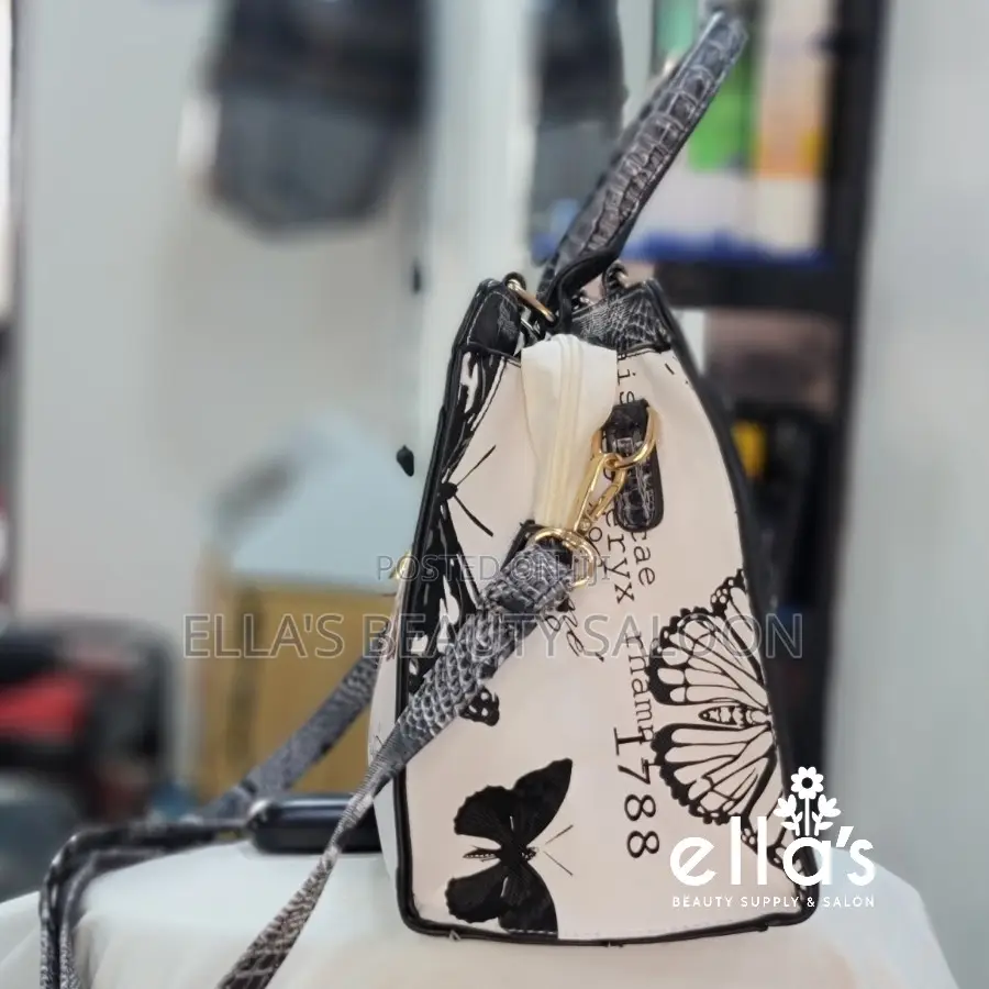 Women's Butterfly Print Handbag With Shoulder Strap – Black White