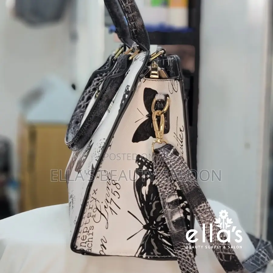 Women's Butterfly Print Handbag With Shoulder Strap – Black White