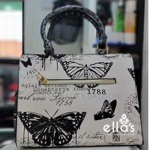Women's Butterfly Print Handbag With Shoulder Strap – Black White