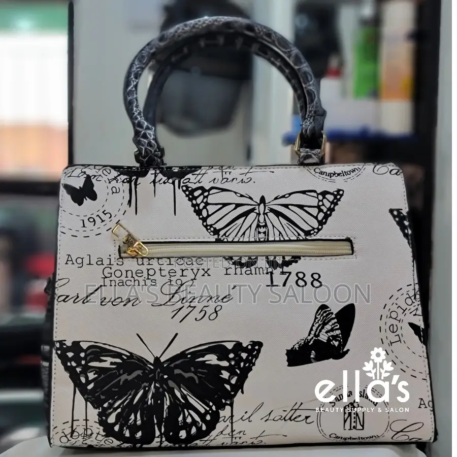 Women's Butterfly Print Handbag With Shoulder Strap – Black White