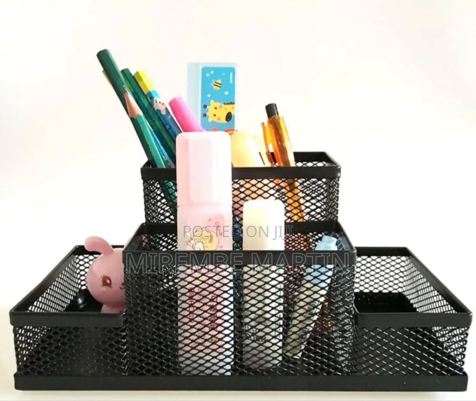 Black Mesh Pen Holder, Mesh Desk Organizer 4 Compartments