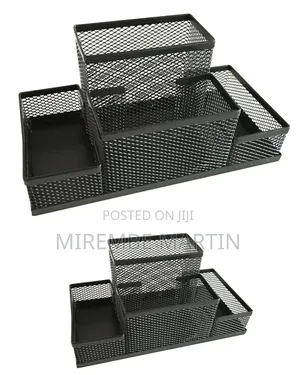Black Mesh Pen Holder, Mesh Desk Organizer 4 Compartments
