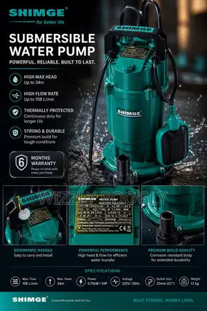 Shimge Submersible Water Pump 34 Meters for Deep Wells