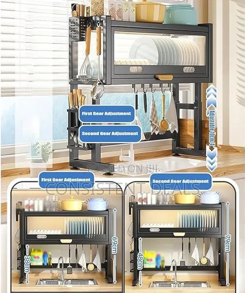 Over the Sink Dish Drying Rack With Top Cabinet