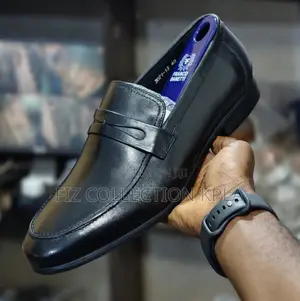 Franco Banetti Black Leather Penny Loafer Shoes