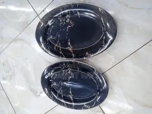 6pcs Marble Pattern Oval Ceramic Plates