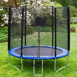 8ft Trampoline With Blue Safety Padding Cover and Black Enclosure Net