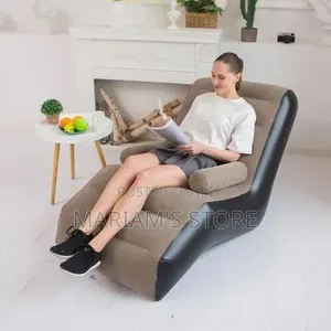 Black Flocked Inflatable Lazy Sofa With an S-Shaped Design