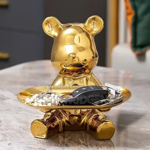 Gold Bear Figurine Used as a Decorative Entryway Tray and Key Holder.