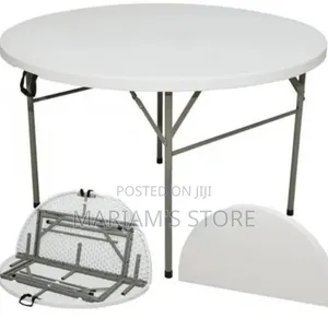 4-Foot Round Folding Table With a Bi-Fold Design for Compact Storage