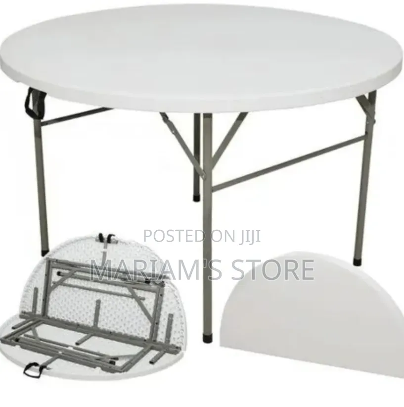 4-Foot Round Folding Table With a Bi-Fold Design for Compact Storage