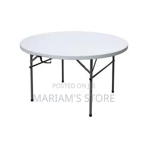 4-Foot Round Folding Table With a Bi-Fold Design for Compact Storage