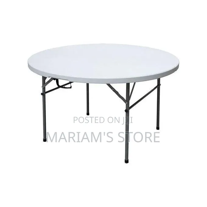 4-Foot Round Folding Table With a Bi-Fold Design for Compact Storage