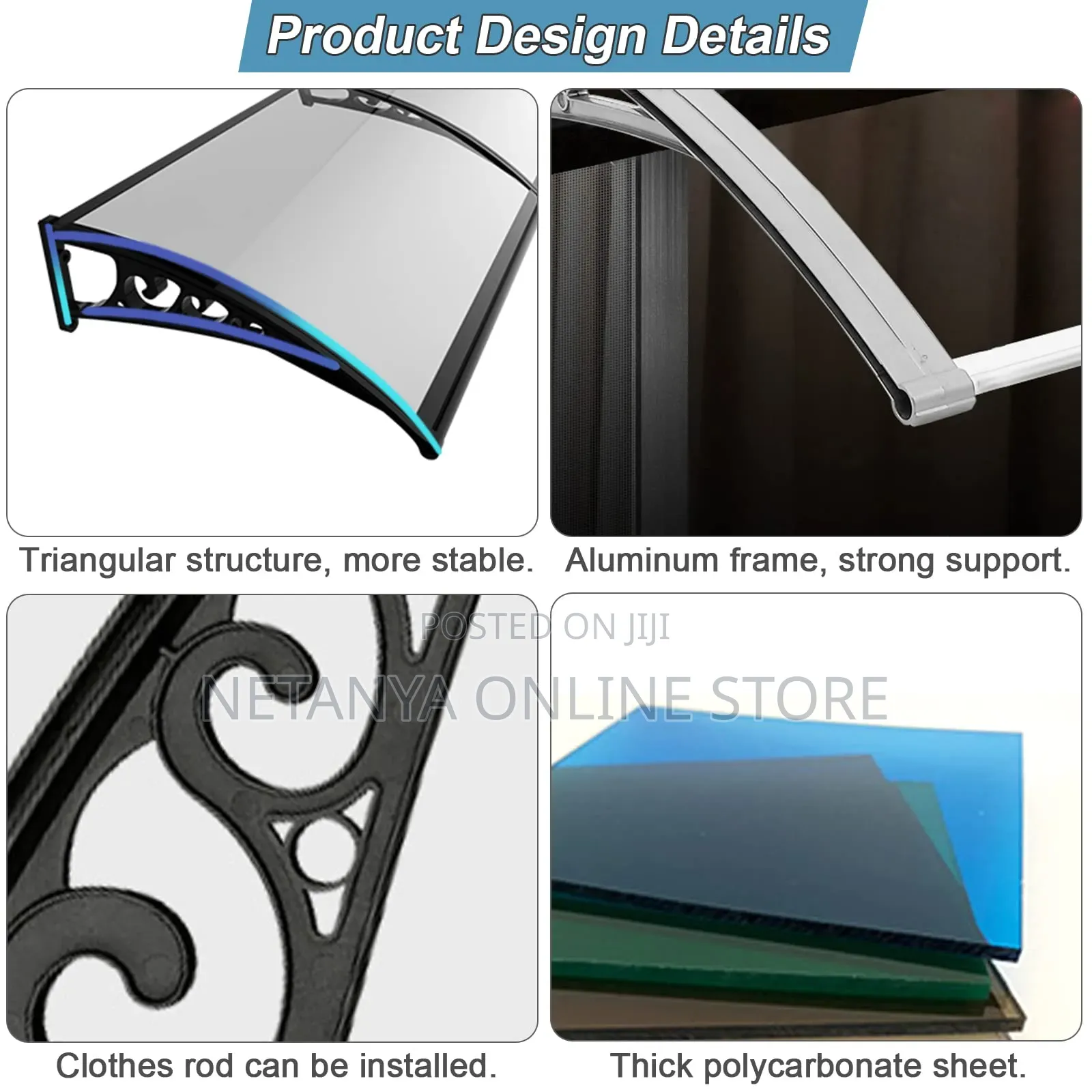 Durable Aluminium Modern Awning Canopy 1m