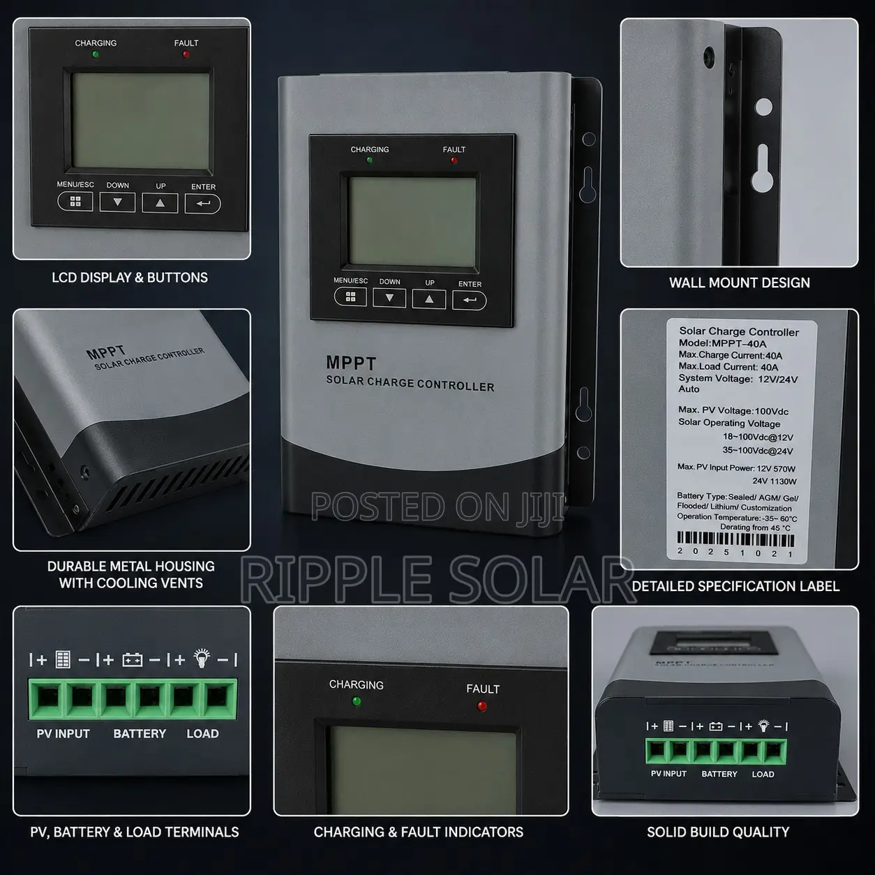 40A Smart MPPT Solar Charge Controller 12V 24V