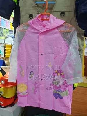 Pink Mermaid-Themed Children's Raincoat With Transparent Sleeves.