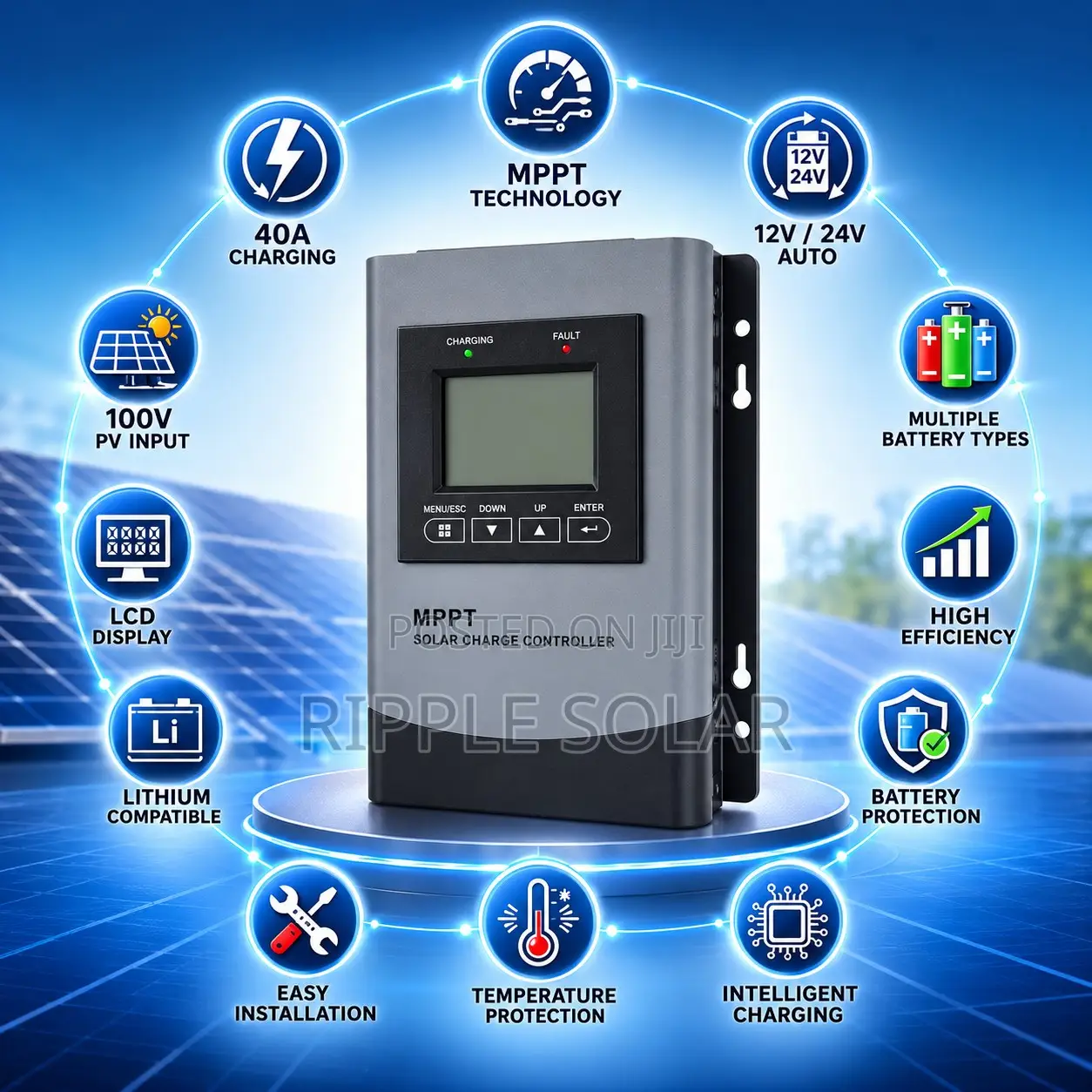 40A Smart MPPT Solar Charge Controller 12V 24V