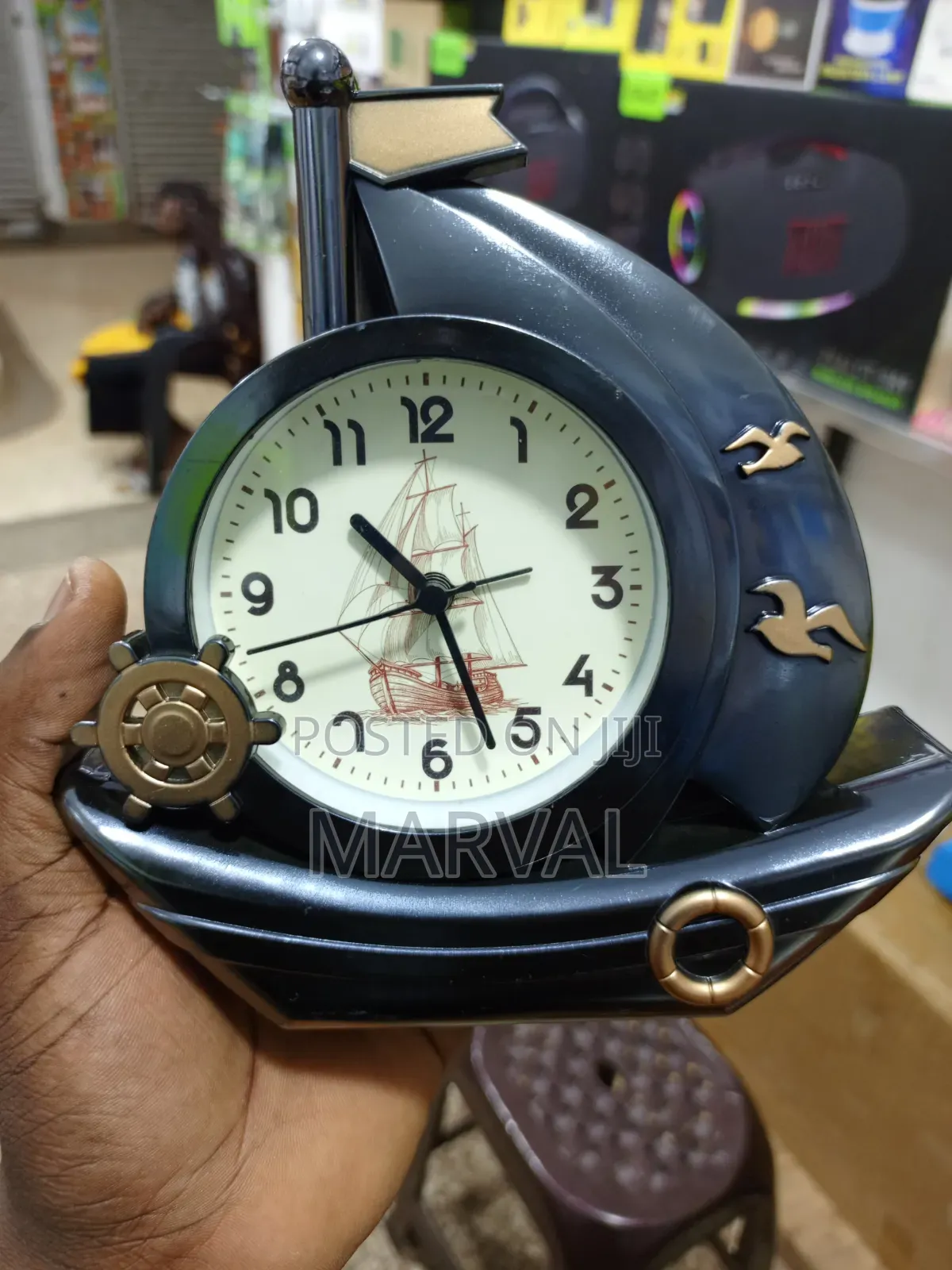 Electroplated Sailboat-Shaped Decorative Table Alarm Clock