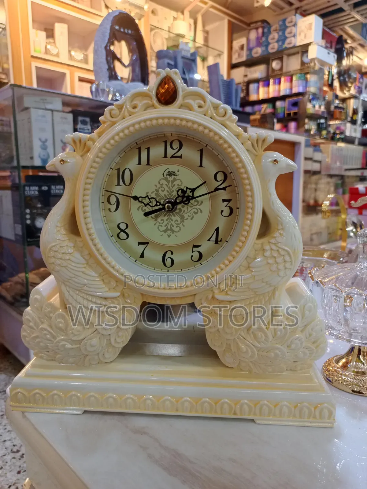 Ornate Double Peacock Mantel Clock