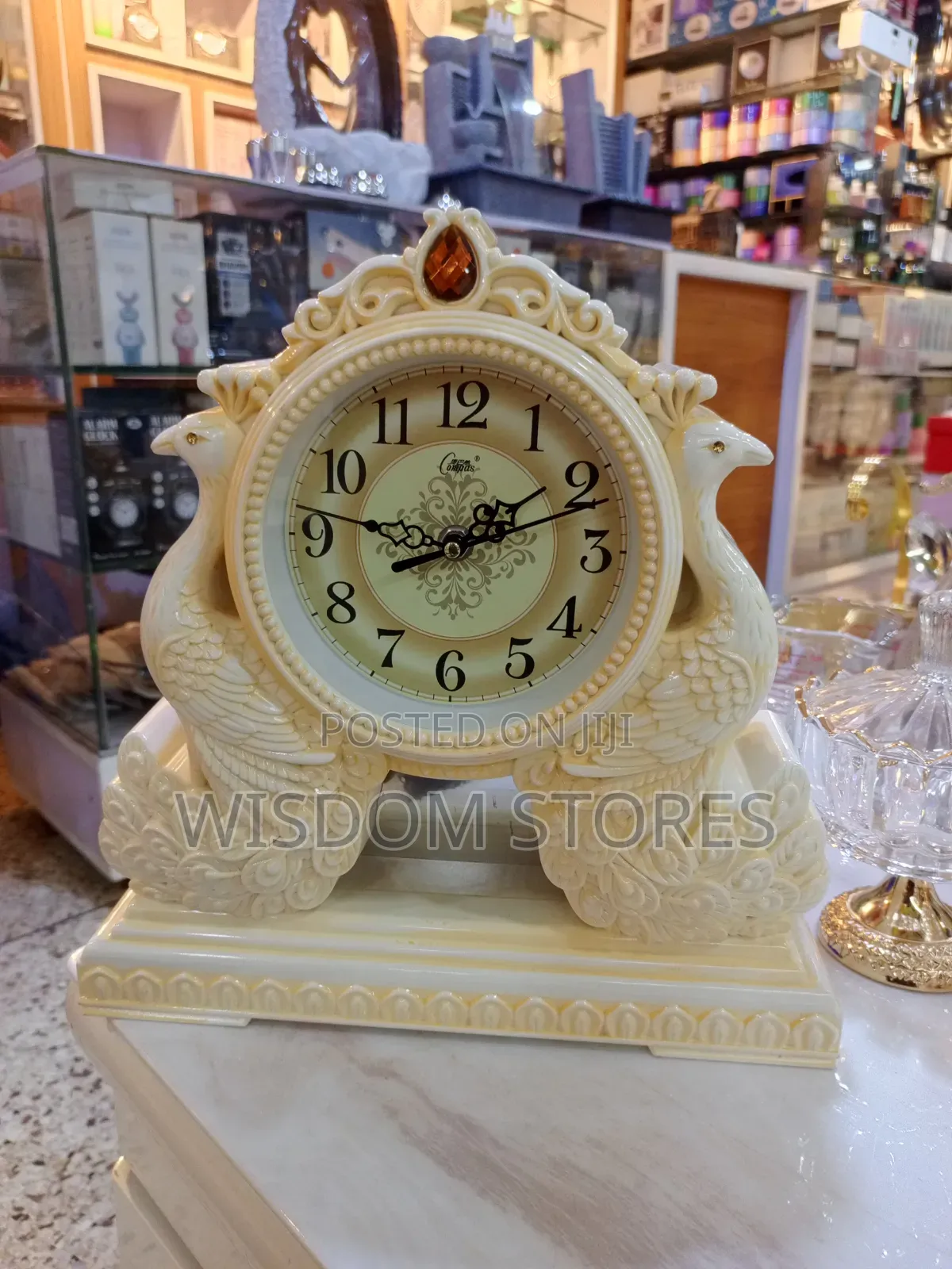 Ornate Double Peacock Mantel Clock