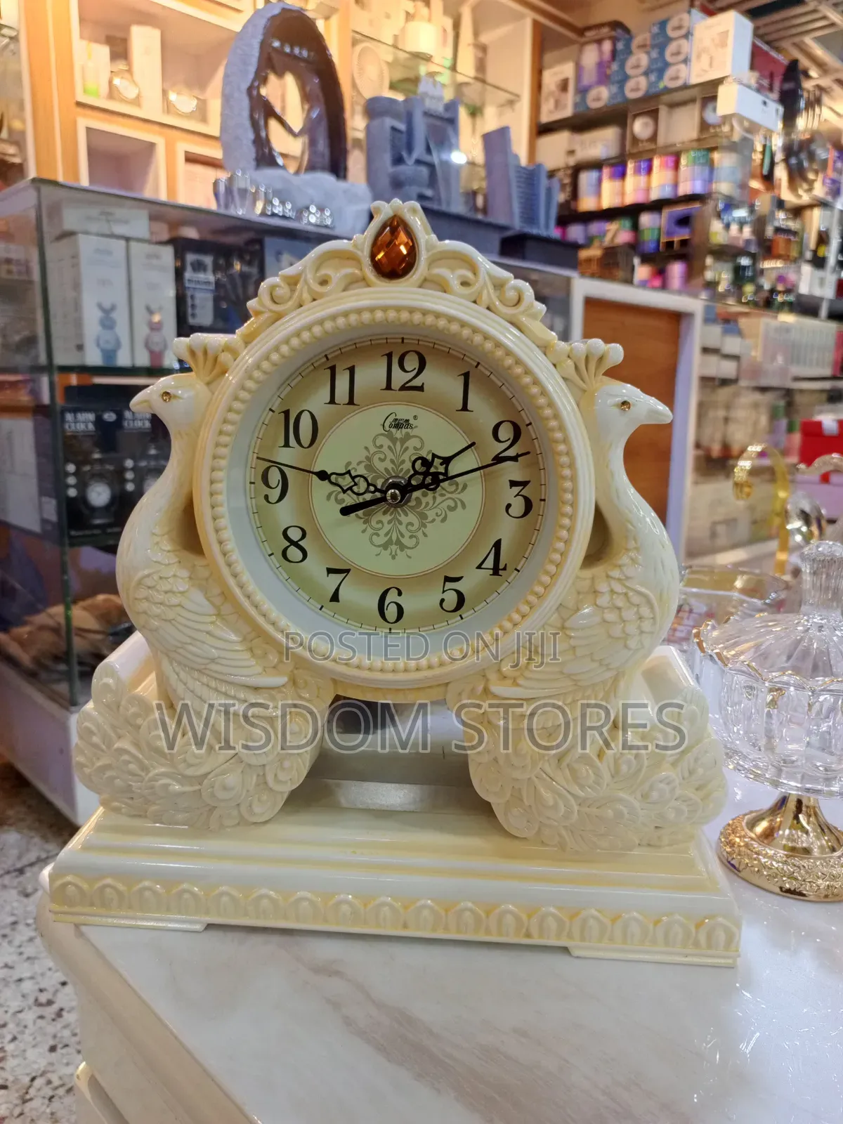 Ornate Double Peacock Mantel Clock