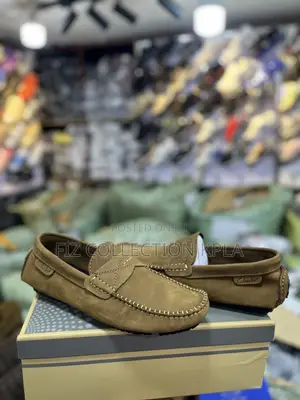 Brown Clarks Style Suede Moccasin Loafers – Contrast Stitch Design