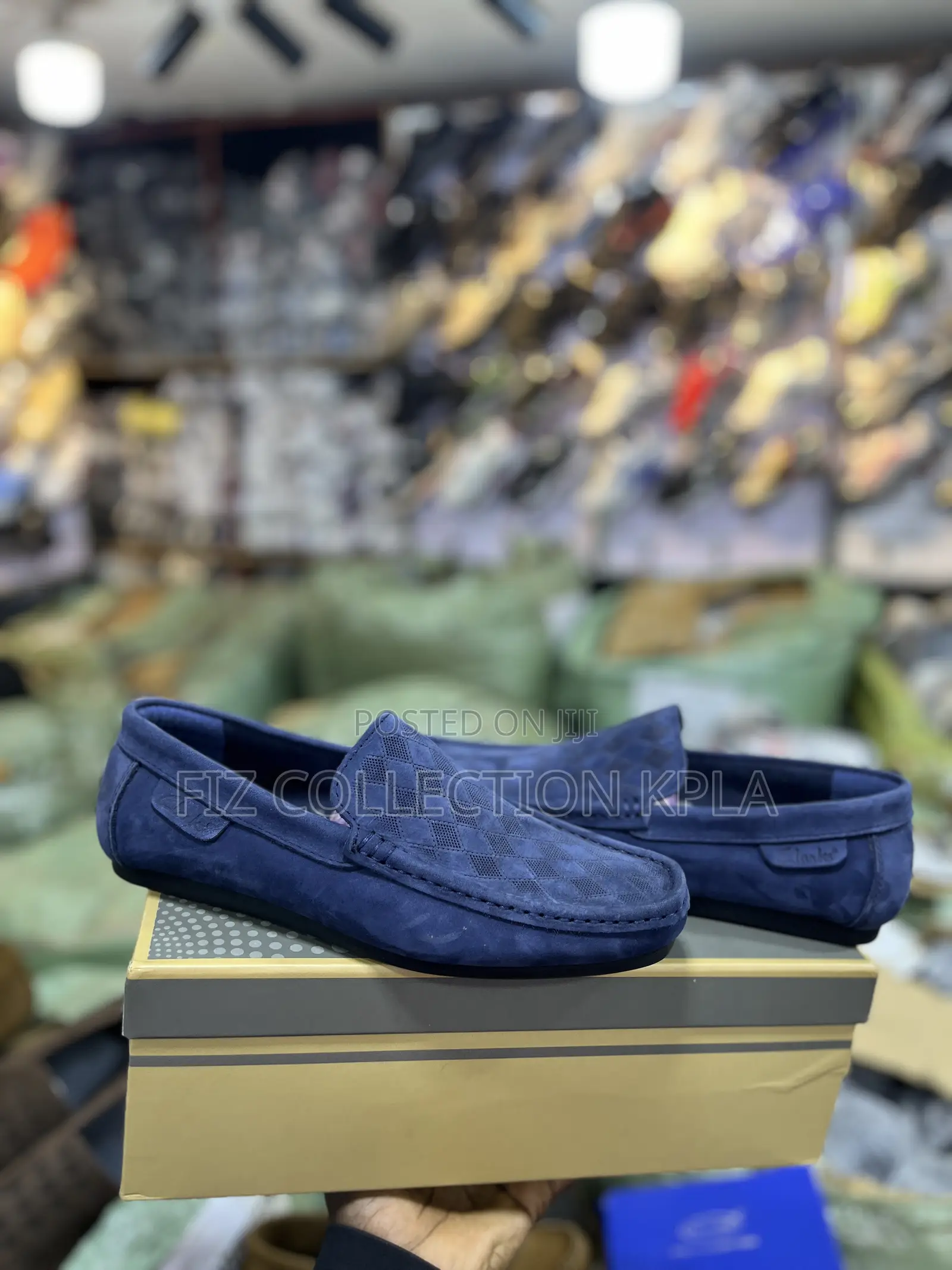 Blue Suede Checkered Pattern Loafers – Premium Slip-on Design