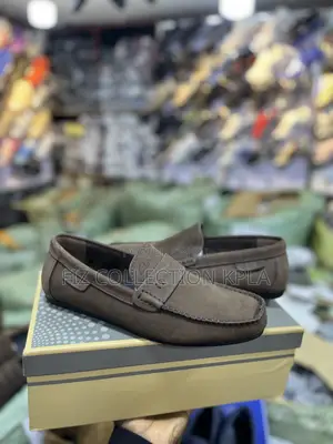 Brown Clarks Style Suede Moccasin Loafers – Branded Strap Design