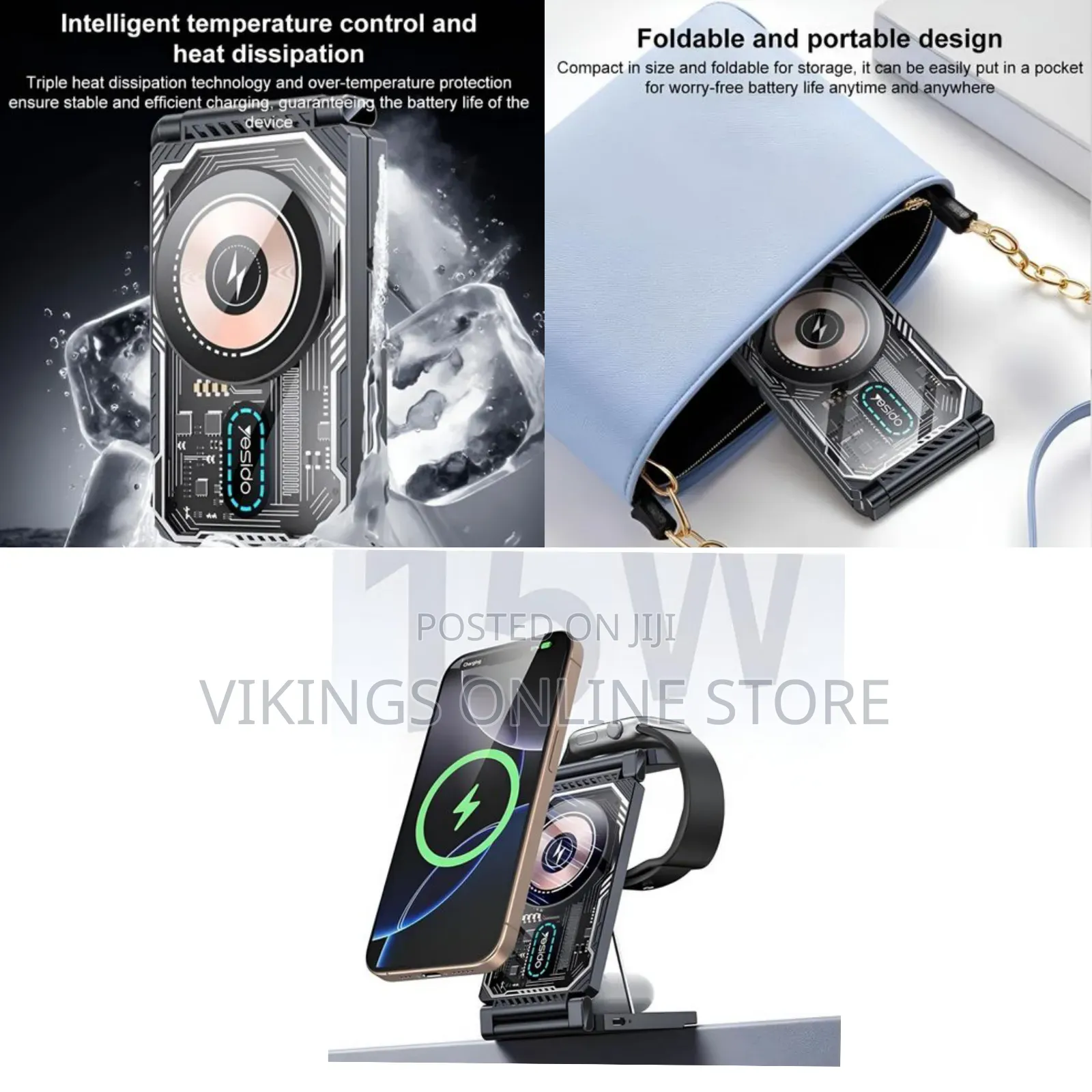 Yesido DS25 Foldable 3 in 1 Fast Charging Wireless Charger, Compatible