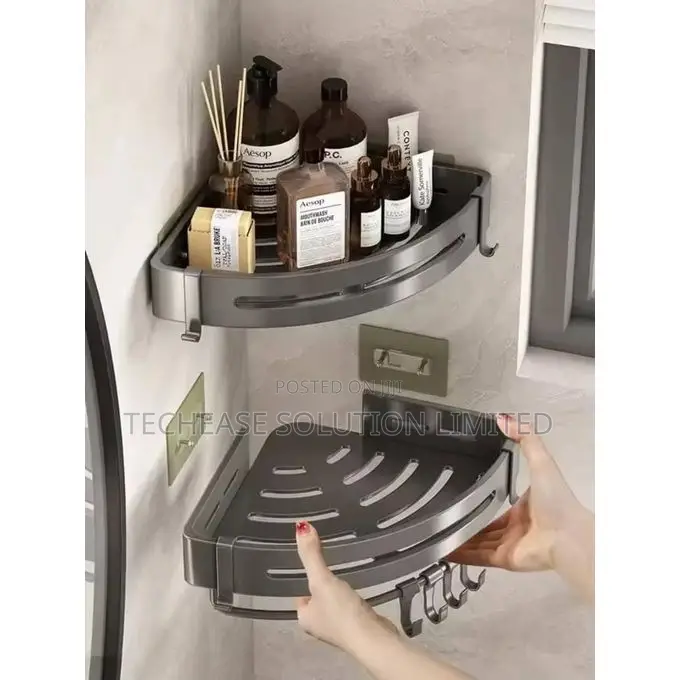 2-Pack No-Drill Bathroom Racks Corner Shelf – Wall-Mounted