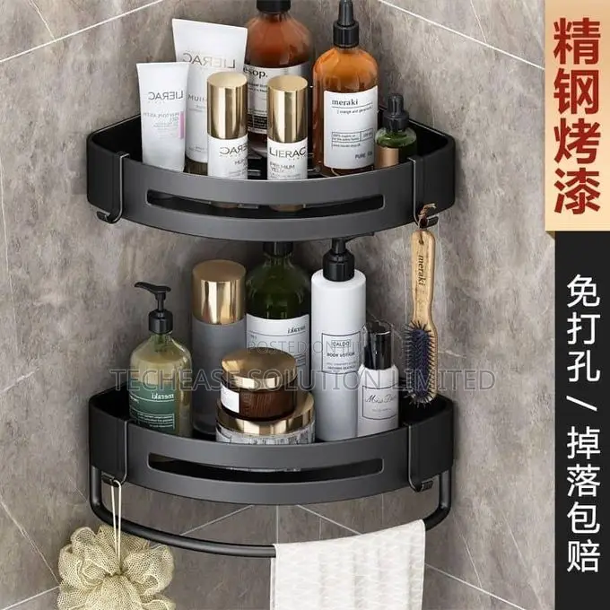 2-Pack No-Drill Bathroom Racks Corner Shelf – Wall-Mounted