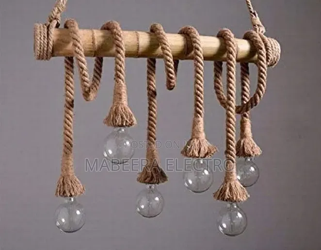 Bamboo and Jet Rope Ceiling Hanging Chandelier