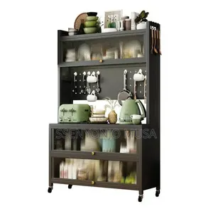 Kitchen Rack With Microwave Stand, Flip Door Cabinet Pegboard.