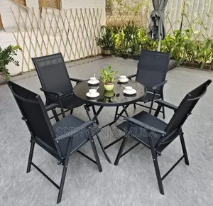 5-Piece Folding Garden Dining Set – 4 Chairs 1 Table, Black