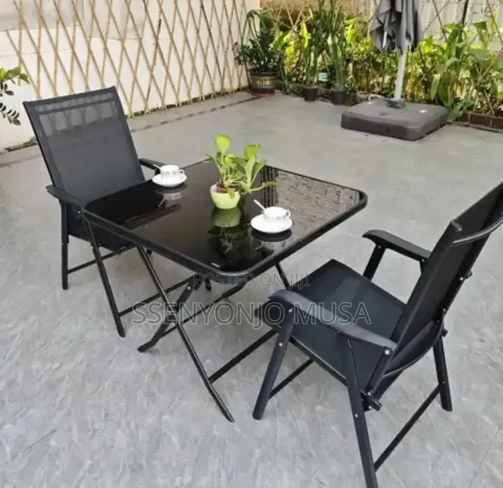 5-Piece Folding Garden Dining Set – 4 Chairs 1 Table, Black