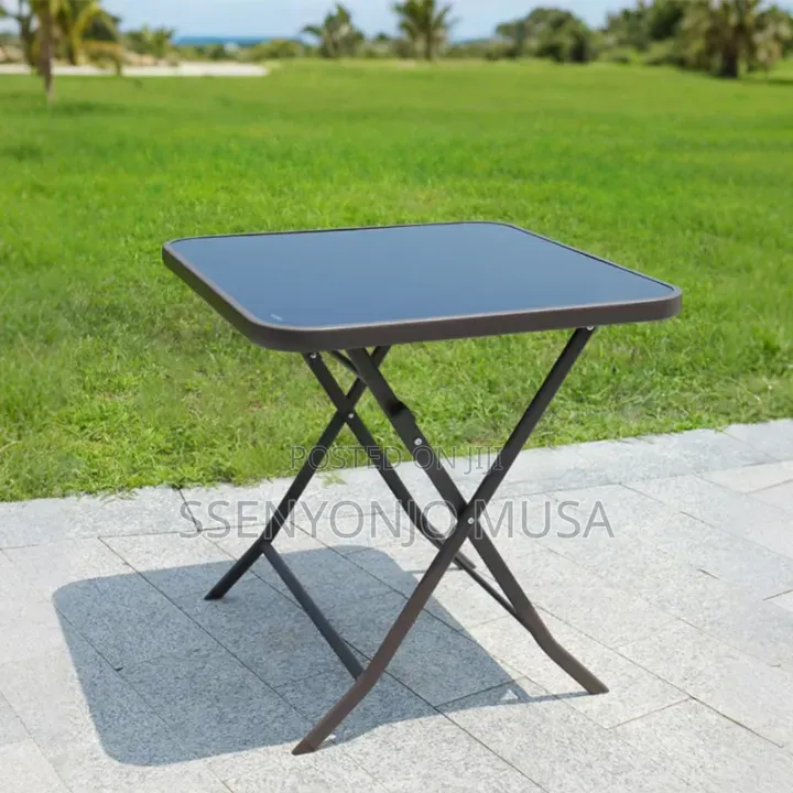 Folding Square Glass Dining Table – 60 × 59 Cm, Black
