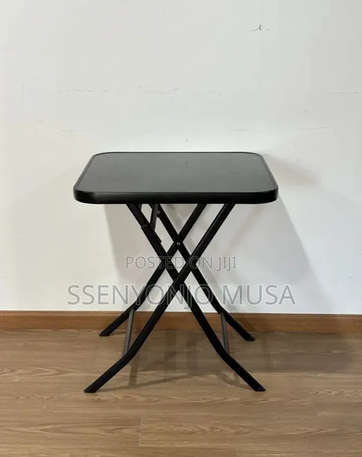 Folding Square Glass Dining Table – 60 × 59 Cm, Black