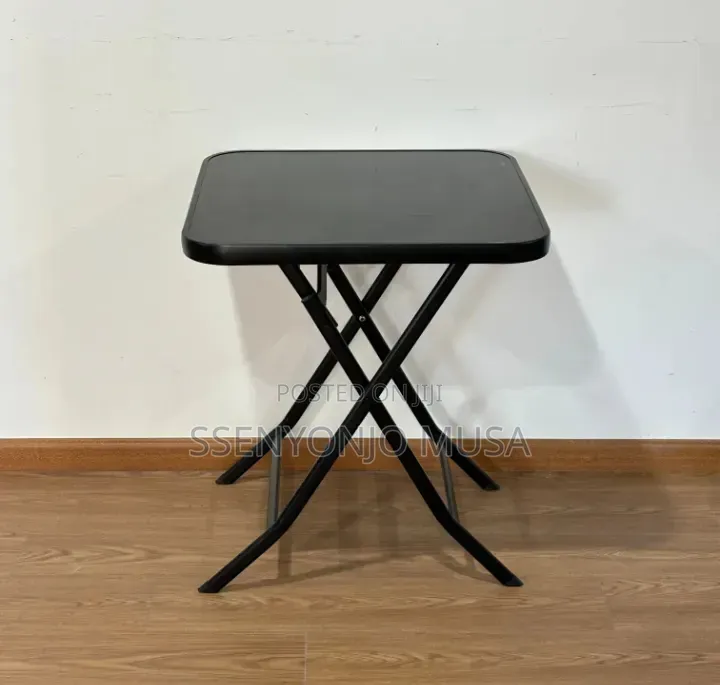 Folding Square Glass Dining Table – 60 × 59 Cm, Black