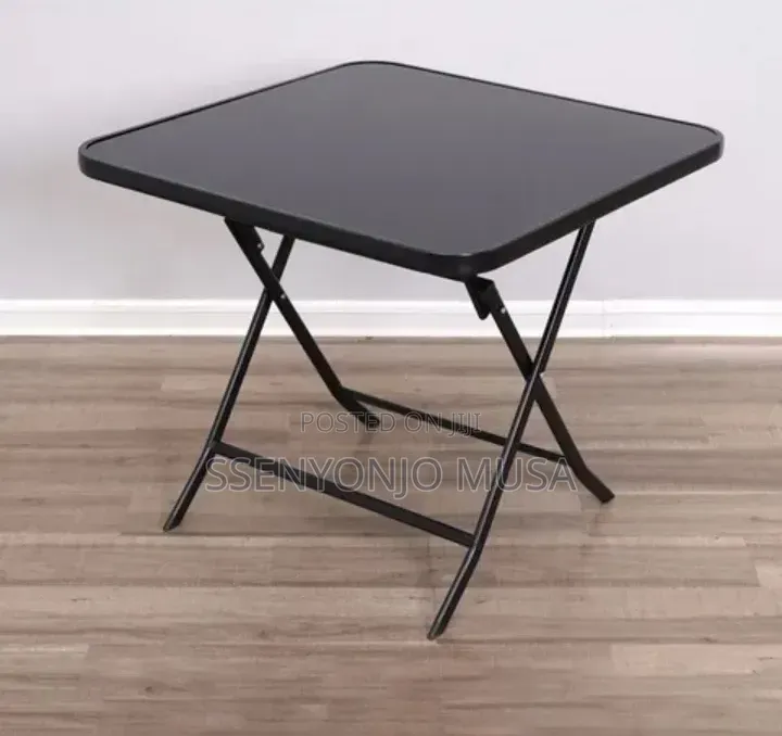 Folding Square Glass Dining Table – 60 × 59 Cm, Black
