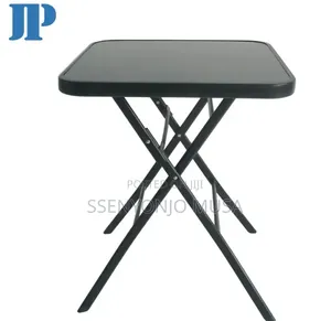 Folding Square Glass Dining Table – 60 × 59 Cm, Black