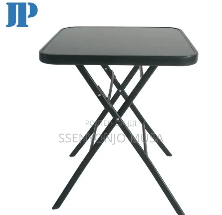 Folding Square Glass Dining Table – 60 × 59 Cm, Black