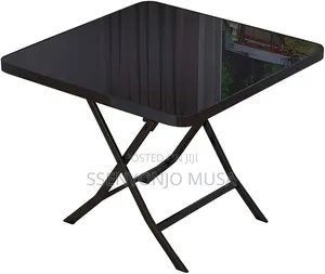Folding Square Glass Dining Table – 60 × 59 Cm, Black