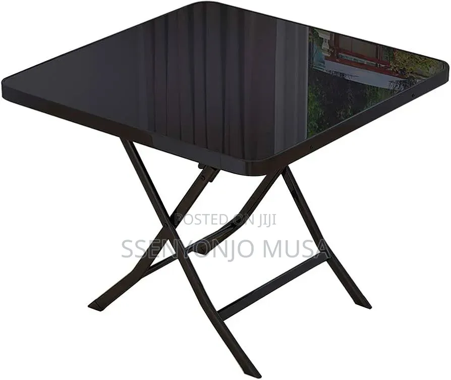 Folding Square Glass Dining Table – 60 × 59 Cm, Black