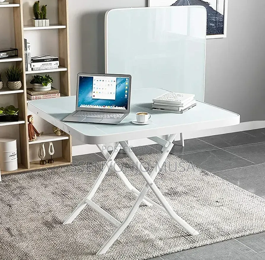 Folding Square Glass Dining Table – 60 × 59 Cm, Black