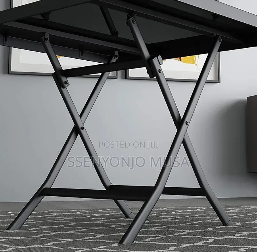 Folding Square Glass Dining Table – 60 × 59 Cm, Black