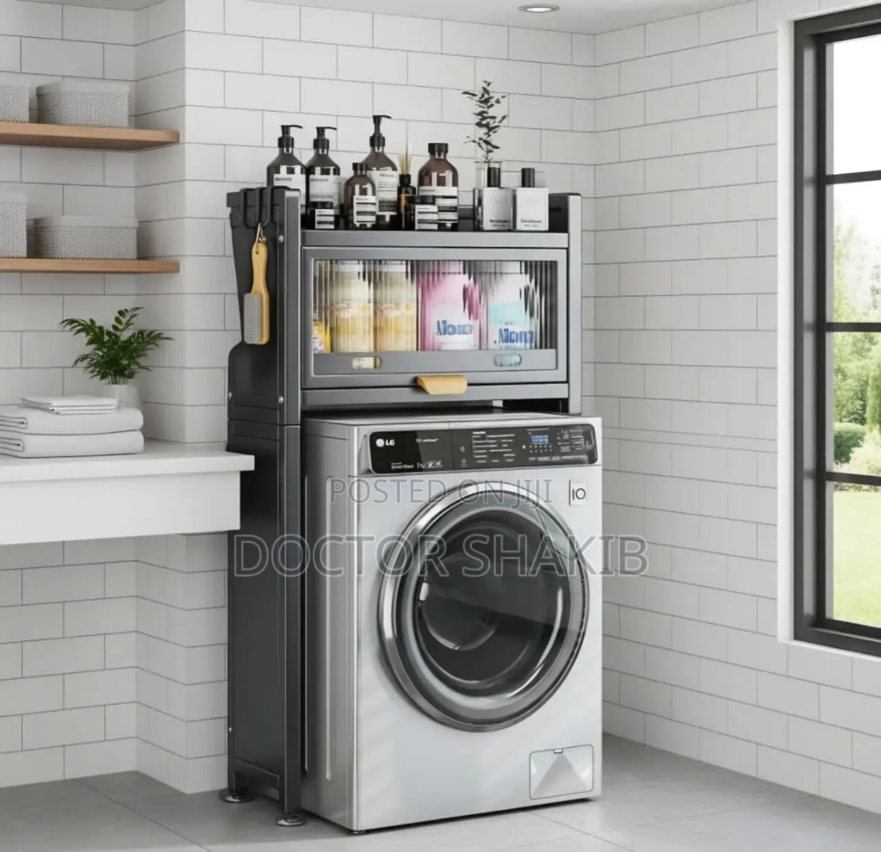 2-Tier Freestanding Washing Machine Metal Storage Rack