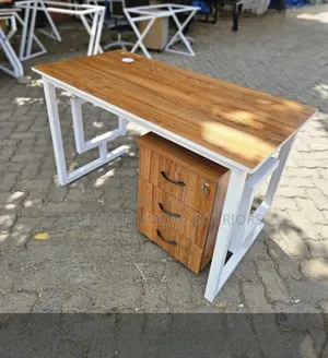 Office Table 120cm Wood Top + Metallic Legs | Free Install