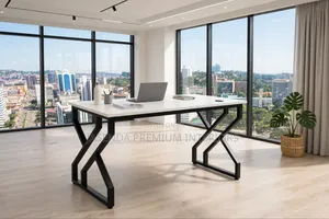 Office Desk 120cm White Wood Top + Metallic X Base | New Stock