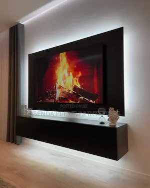 Minimalist TV Wall Unit Black Floating | TV Stand With Lights