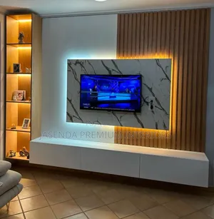 TV Unit Floating Brown White | LED Lights Free Delivery